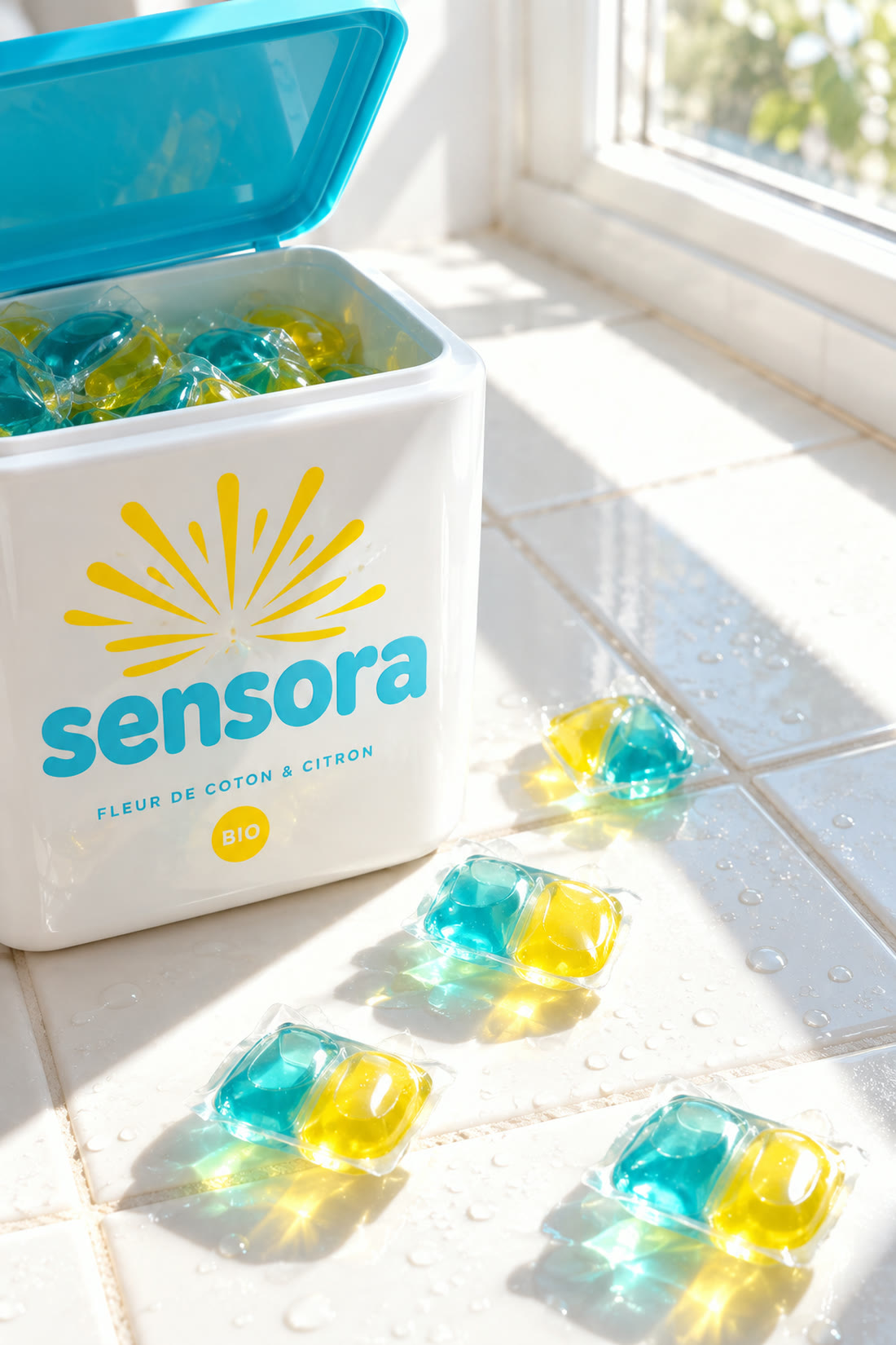 Sensora — Packshot Waschmittelkapseln